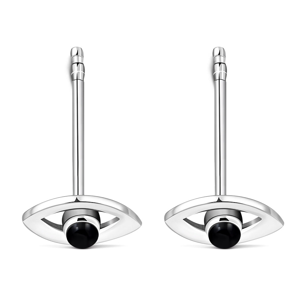 Black Onyx Evil Eye Sterling Silver Stud Earrings