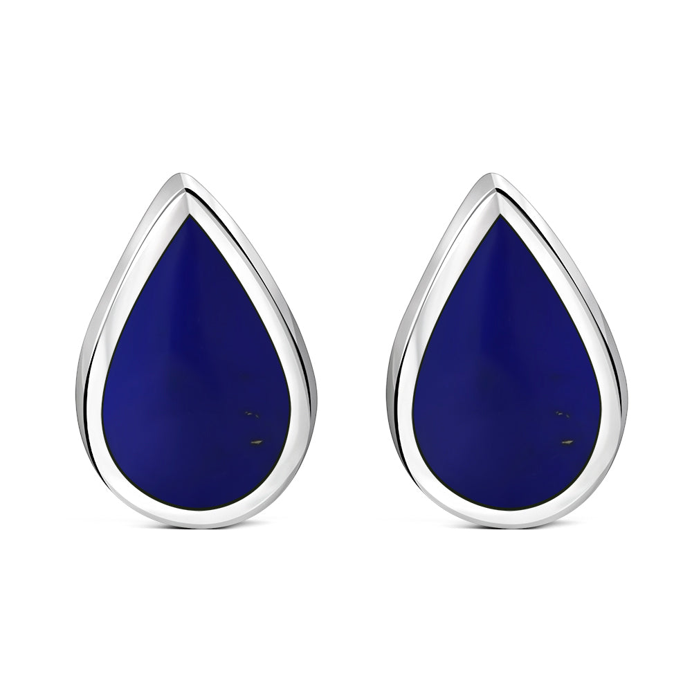 Lapiz Lazuli Blue Stone Drop Silver Stud Earrings