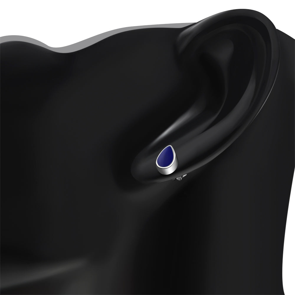 Lapiz Lazuli Blue Stone Drop Silver Stud Earrings