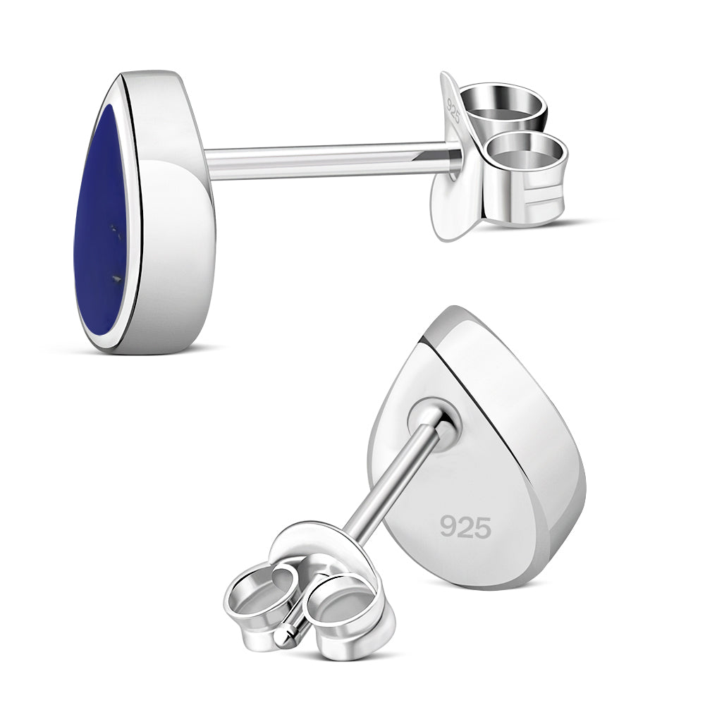 Lapiz Lazuli Blue Stone Drop Silver Stud Earrings
