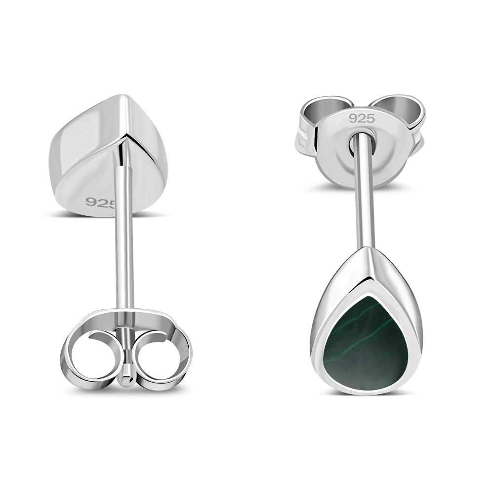 Green Malachite Drop Silver Stud Earrings