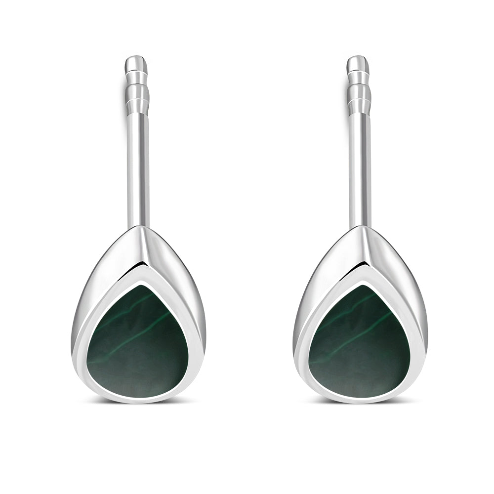 Green Malachite Drop Silver Stud Earrings