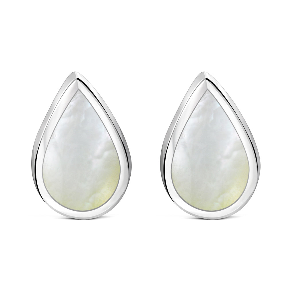 Mother of Pearl Drop Silver Stud Earrings