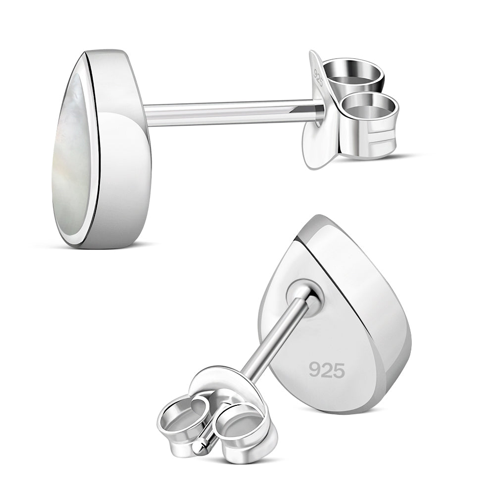 Mother of Pearl Drop Silver Stud Earrings