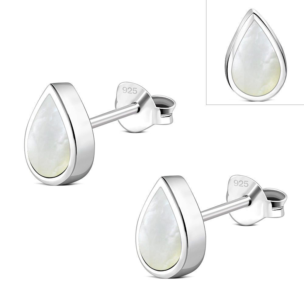 Mother of Pearl Drop Silver Stud Earrings