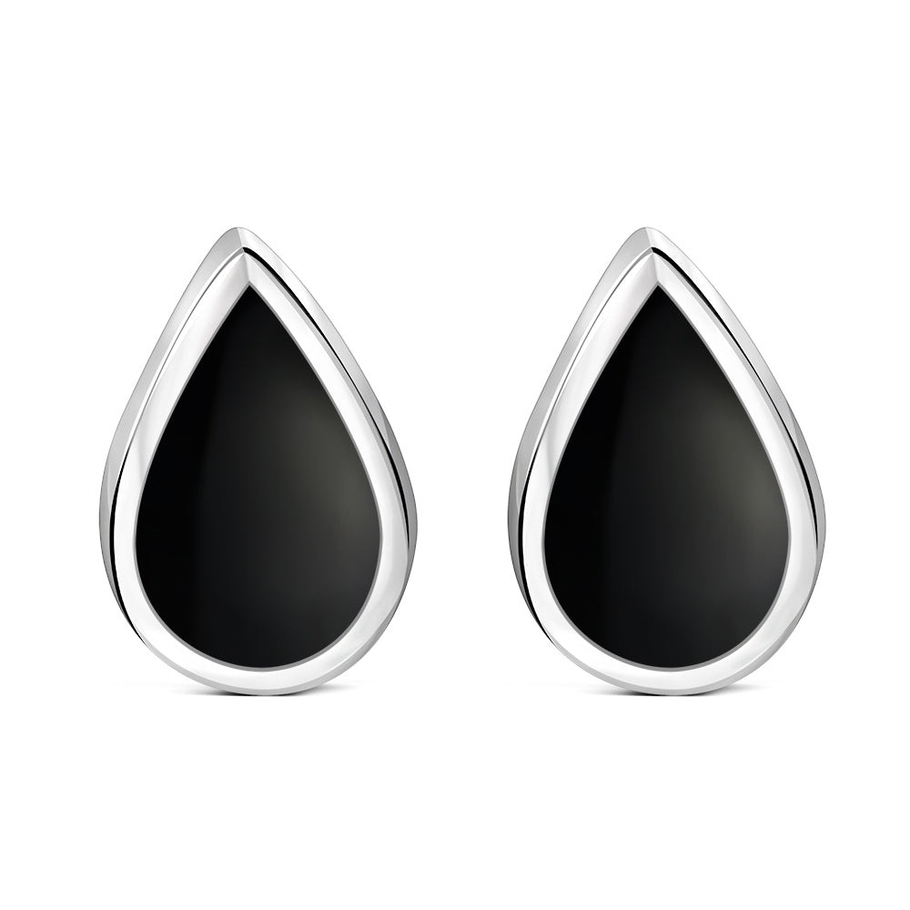 Black Onyx Drop Silver Stud Earrings