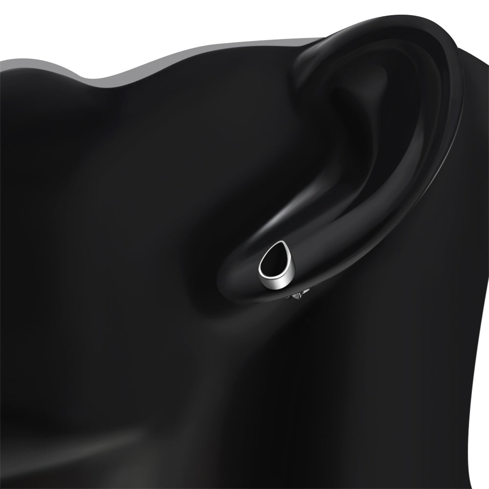 Black Onyx Drop Silver Stud Earrings