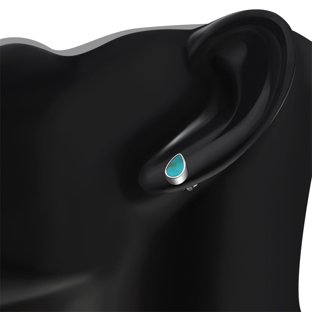 Turquoise Drop Silver Stud Earrings