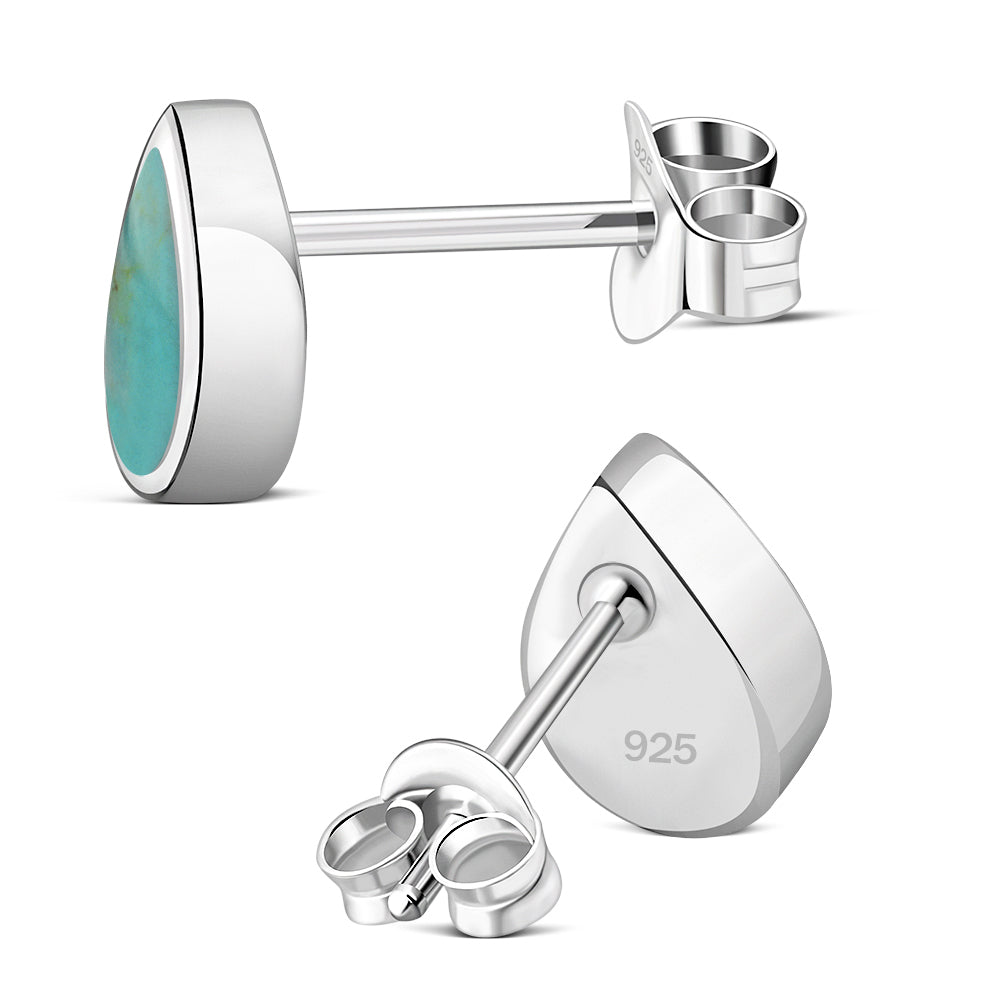 Turquoise Drop Silver Stud Earrings