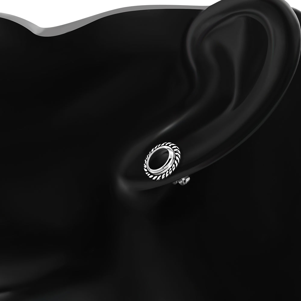 Oval Black Onyx Stud Silver Earrings