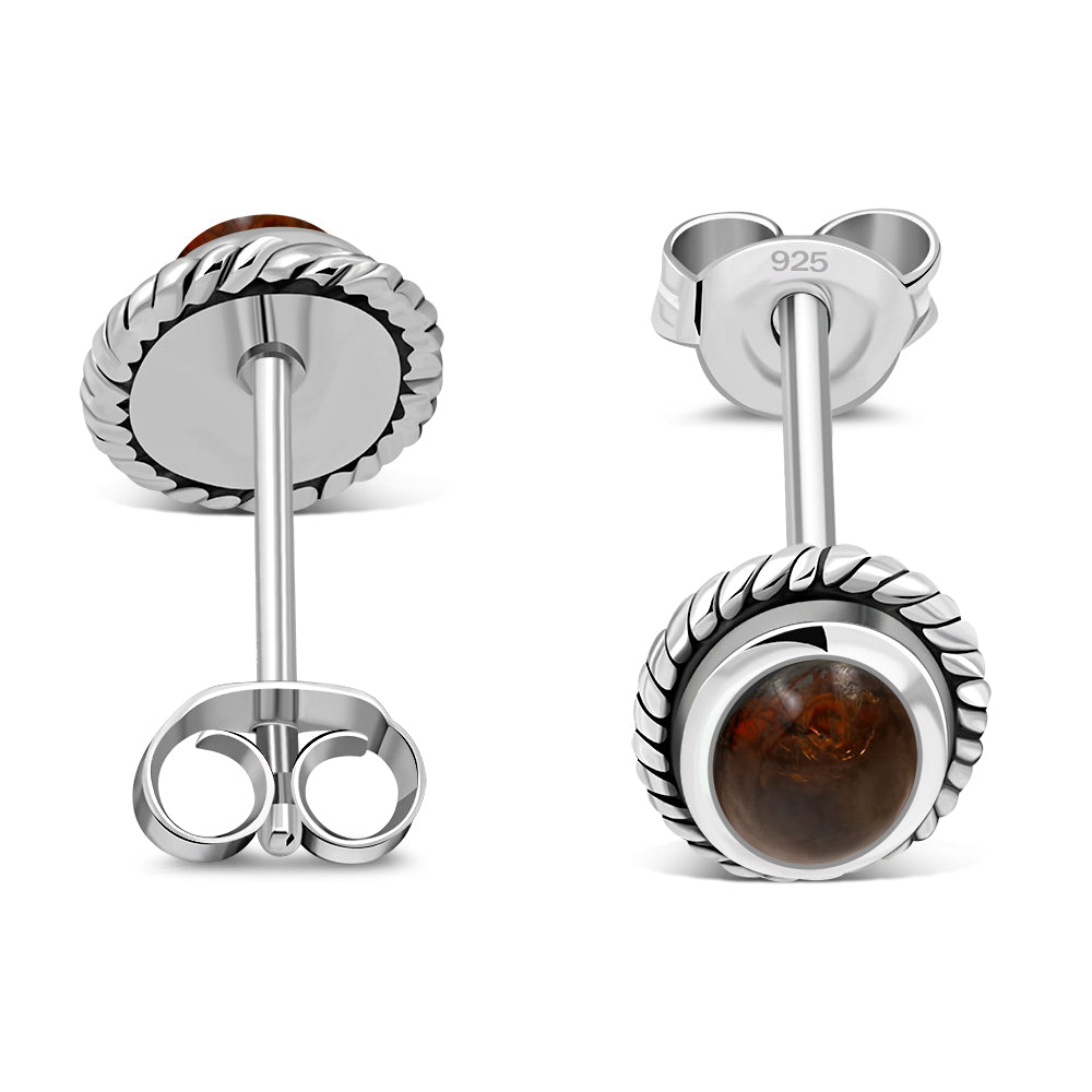 Oval Baltic Amber Stud Silver Earrings