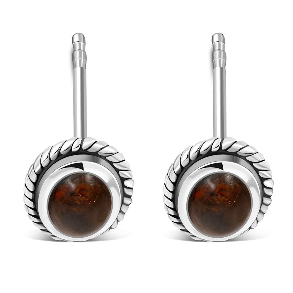 Oval Baltic Amber Stud Silver Earrings
