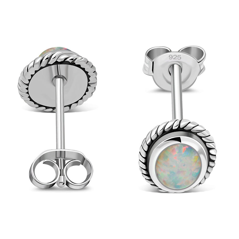 Oval Synthetic Sun & Ice Opal Silver Stud Earrings