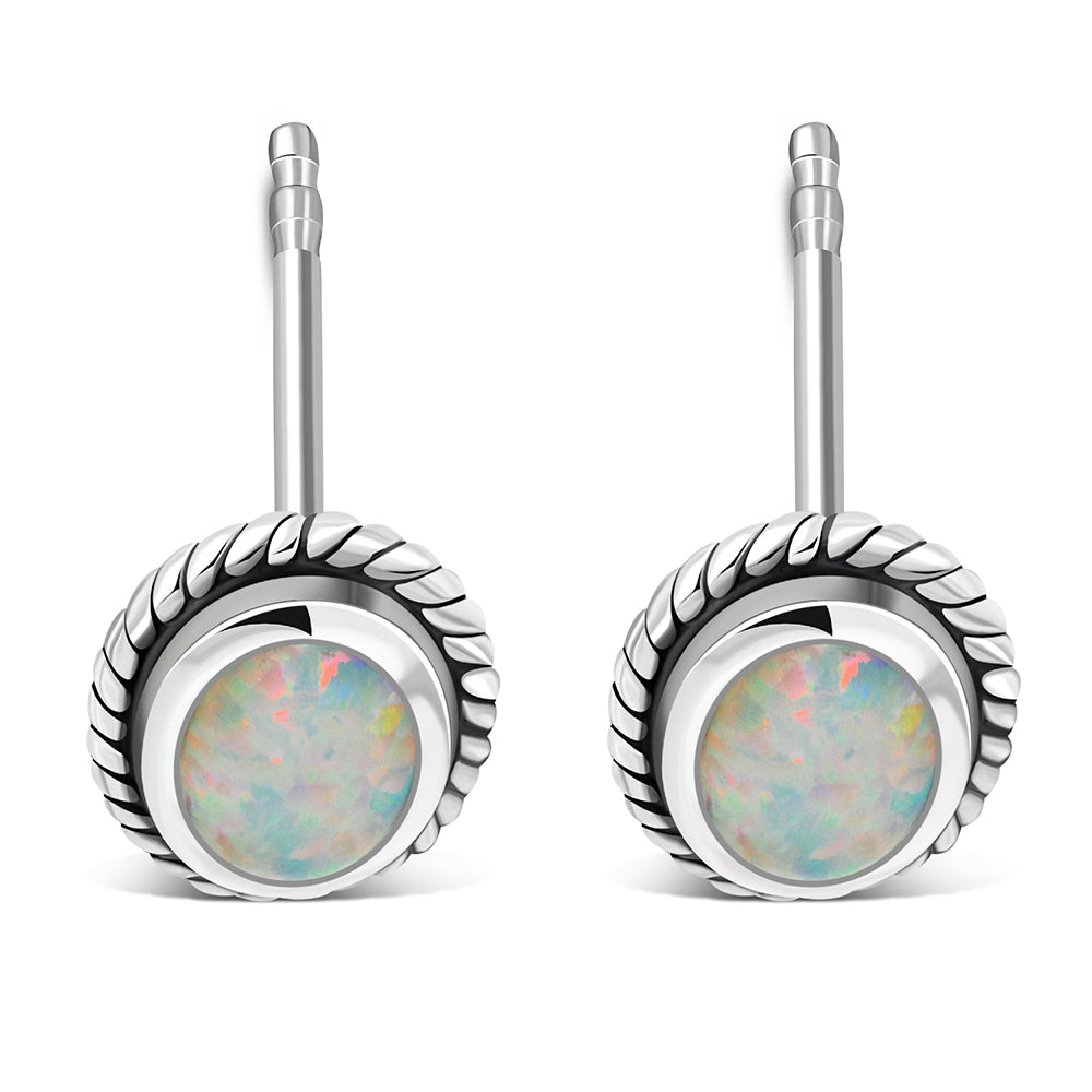 Oval Synthetic Sun & Ice Opal Silver Stud Earrings