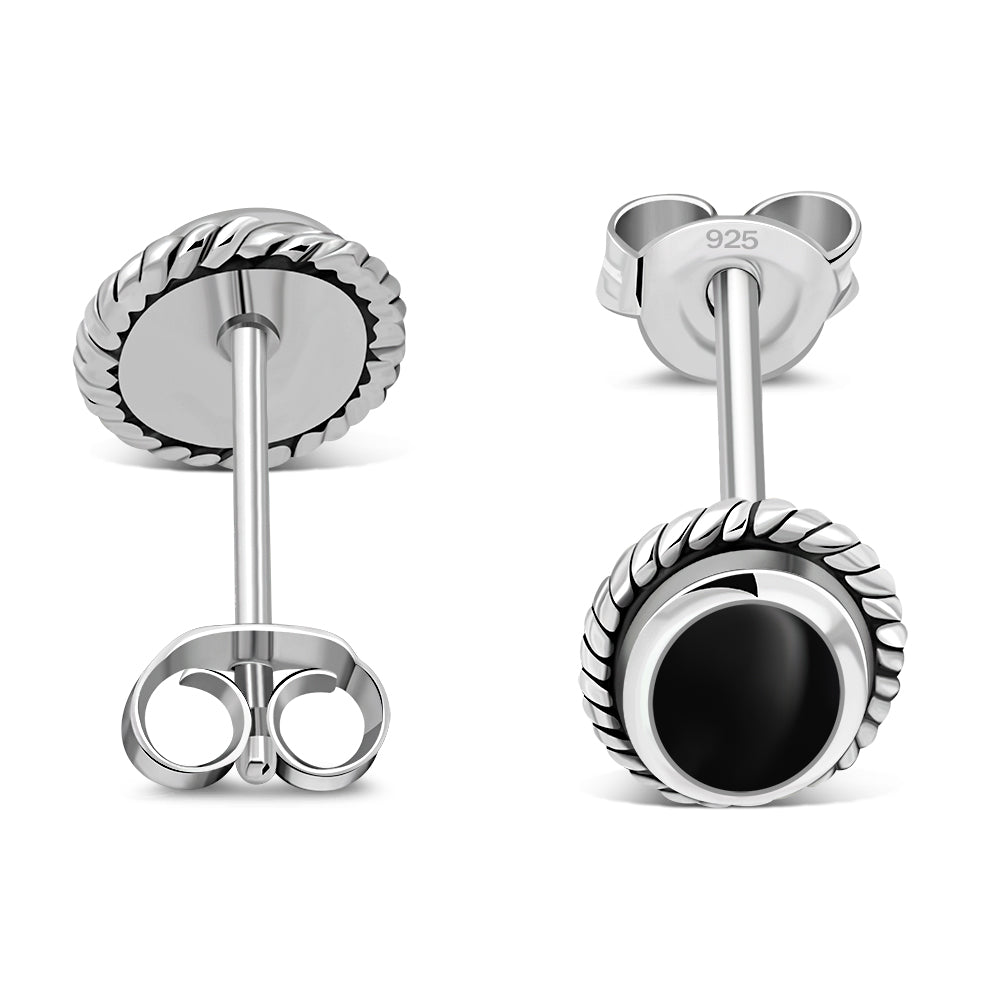 Oval Black Onyx Stud Silver Earrings