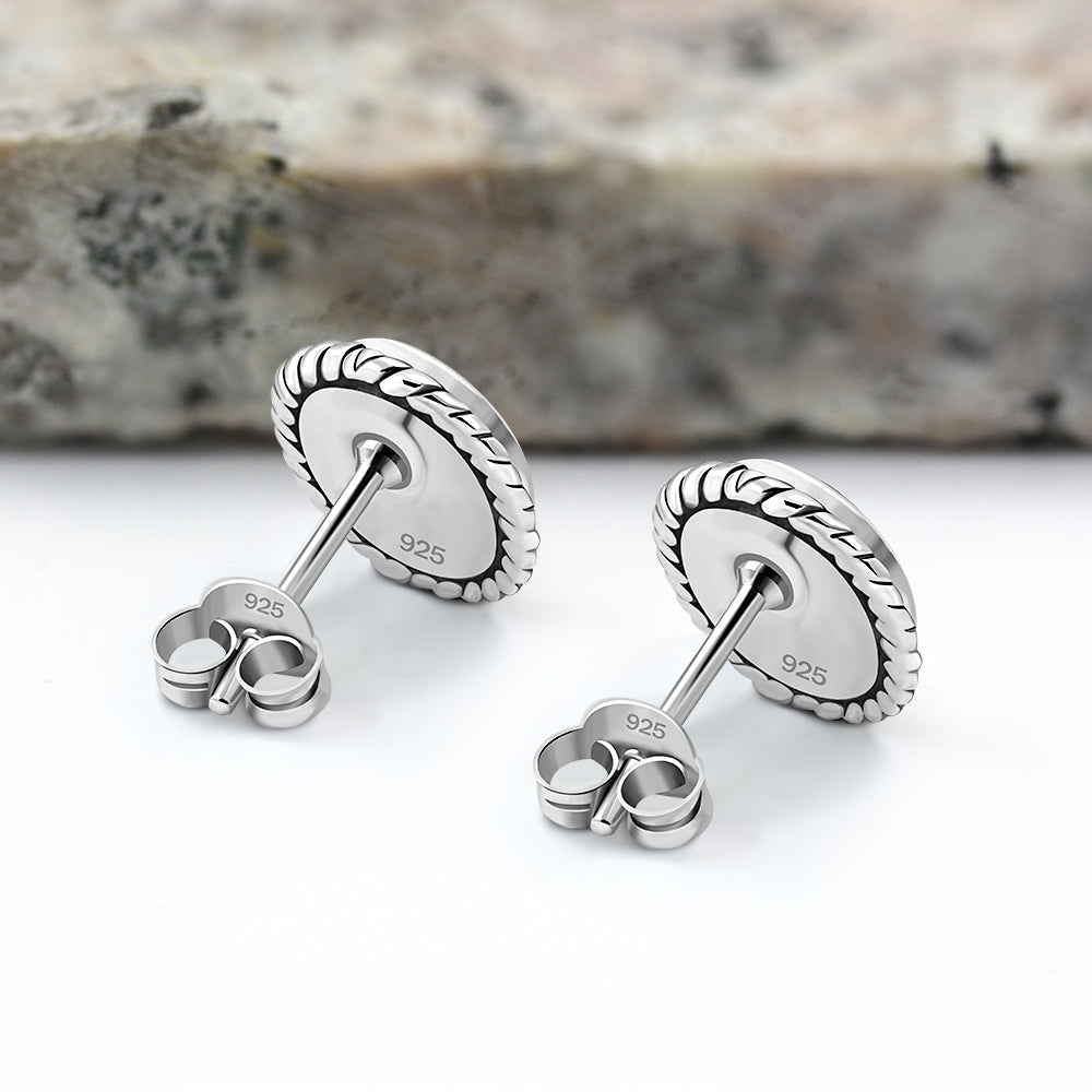Oval Black Onyx Stud Silver Earrings