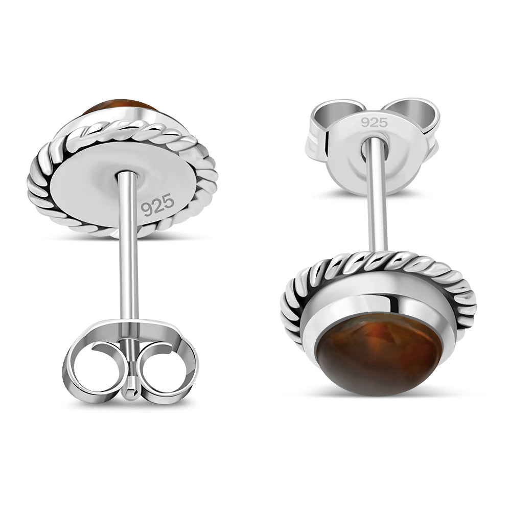 Round Baltic Amber Stud Silver Earrings