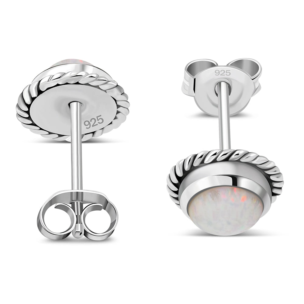 Round Synthetic Sun & Ice Opal Stud Silver Earrings