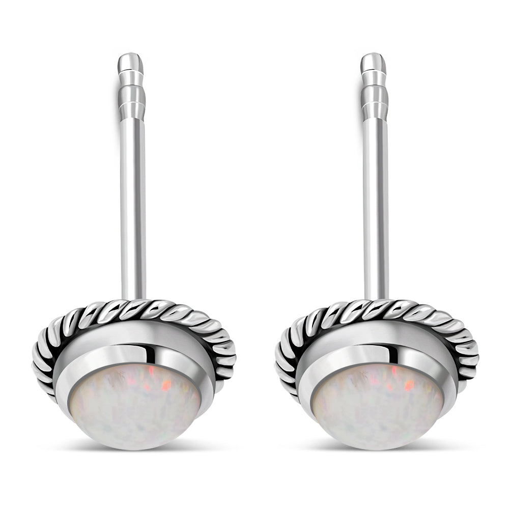 Round Synthetic Sun & Ice Opal Stud Silver Earrings
