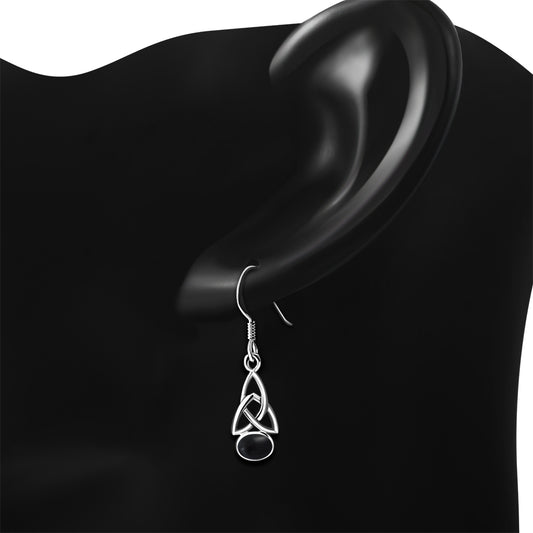 Black Onyx Trinity Knot Silver Earrings