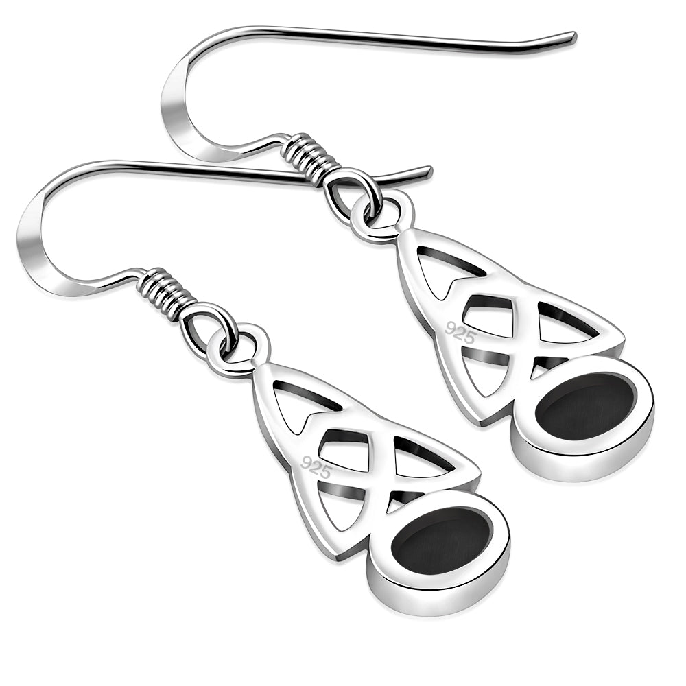 Black Onyx Trinity Knot Silver Earrings