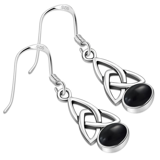 Black Onyx Trinity Knot Silver Earrings