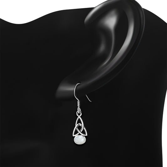 Rainbow Moonstone Trinity Knot Silver Earrings