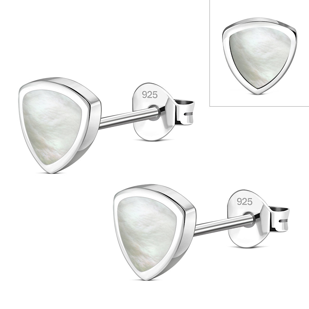 7.00mm | Mother of Pearl Reuleaux Triangle Silver Stud Earrings