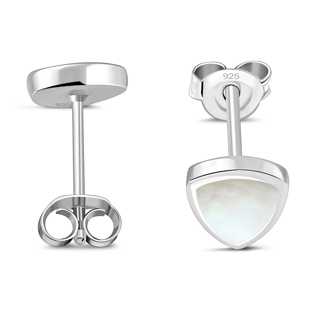 7.00mm | Mother of Pearl Reuleaux Triangle Silver Stud Earrings