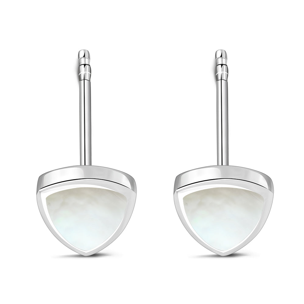 7.00mm | Mother of Pearl Reuleaux Triangle Silver Stud Earrings