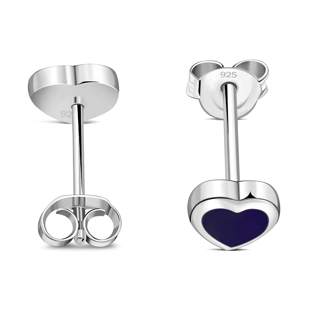 Lapis Lazuli Blue Stone Heart Silver Stud Earrings