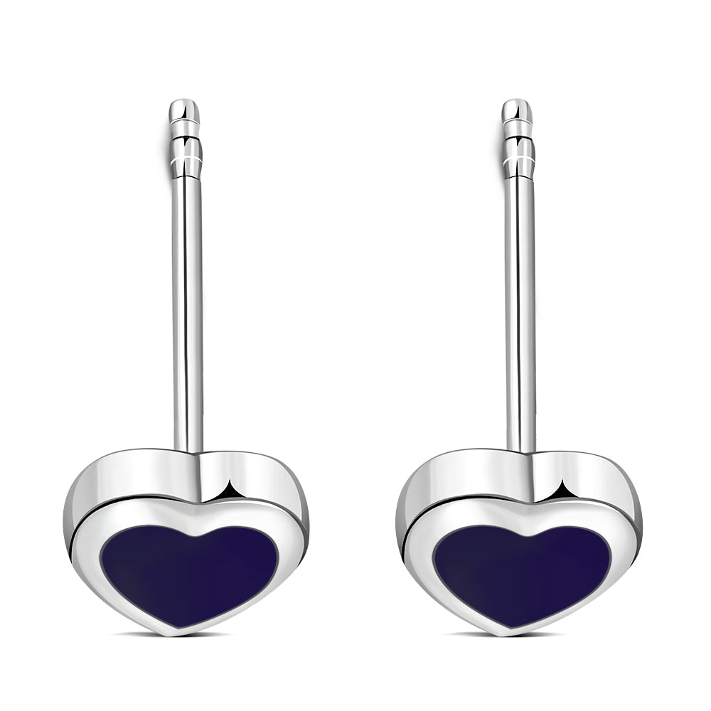 Lapis Lazuli Blue Stone Heart Silver Stud Earrings
