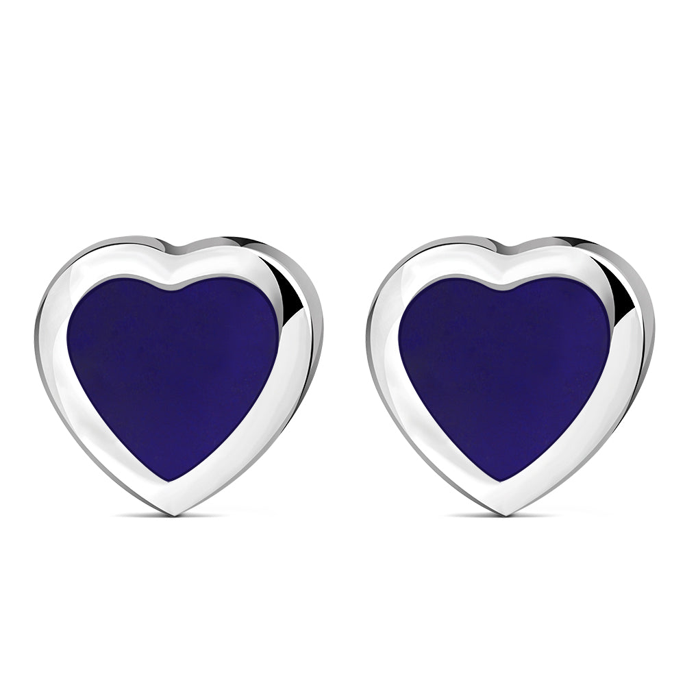 Lapis Lazuli Blue Stone Heart Silver Stud Earrings