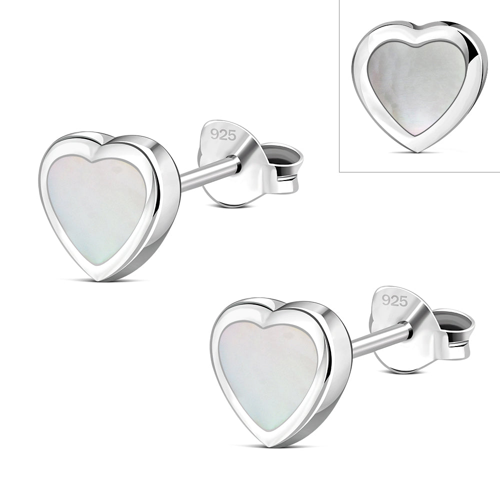 Mother of Pearl Heart Silver Stud Earrings