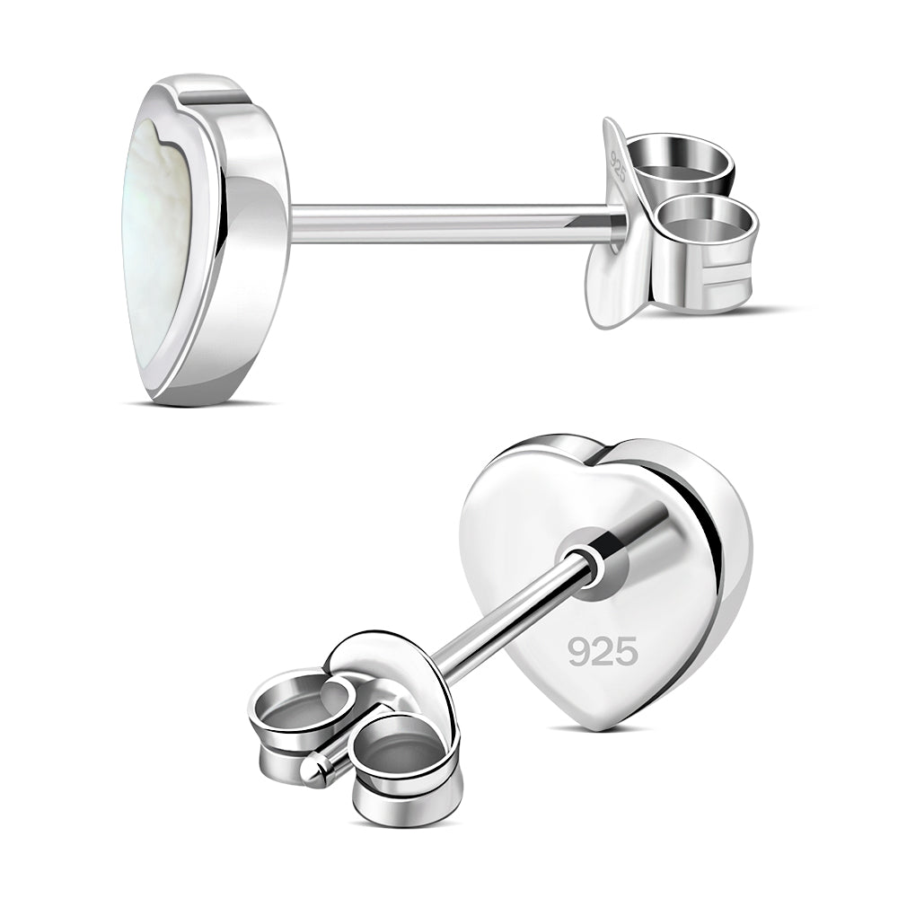 Mother of Pearl Heart Silver Stud Earrings