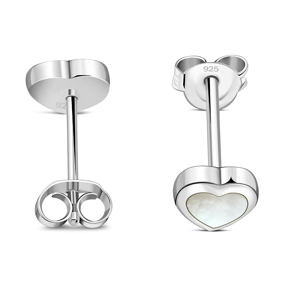 Mother of Pearl Heart Silver Stud Earrings