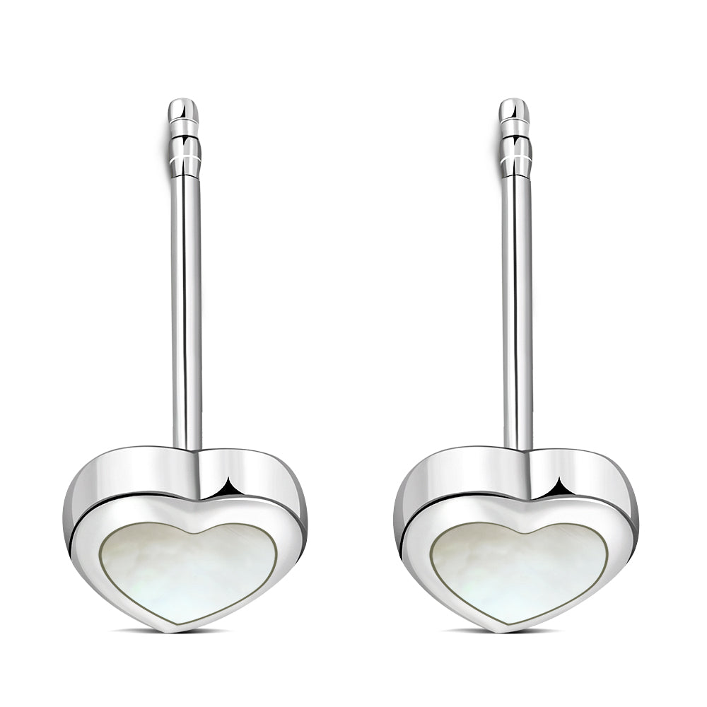 Mother of Pearl Heart Silver Stud Earrings