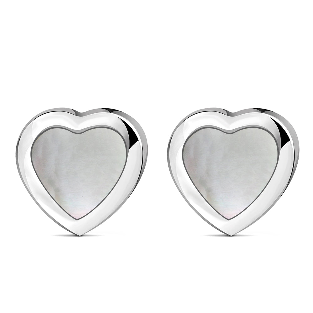 Mother of Pearl Heart Silver Stud Earrings
