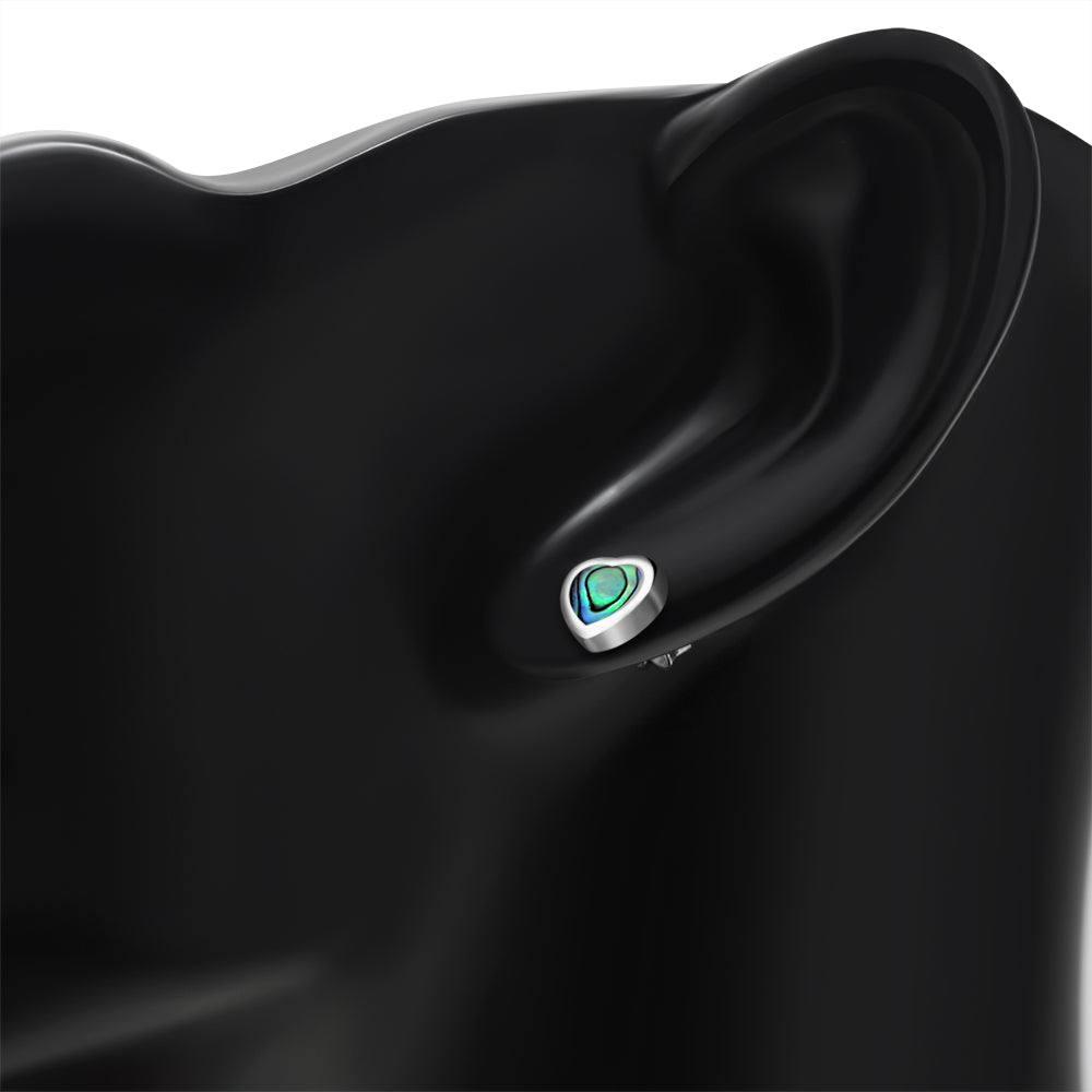 Abalone Shell Heart Silver Stud Earrings