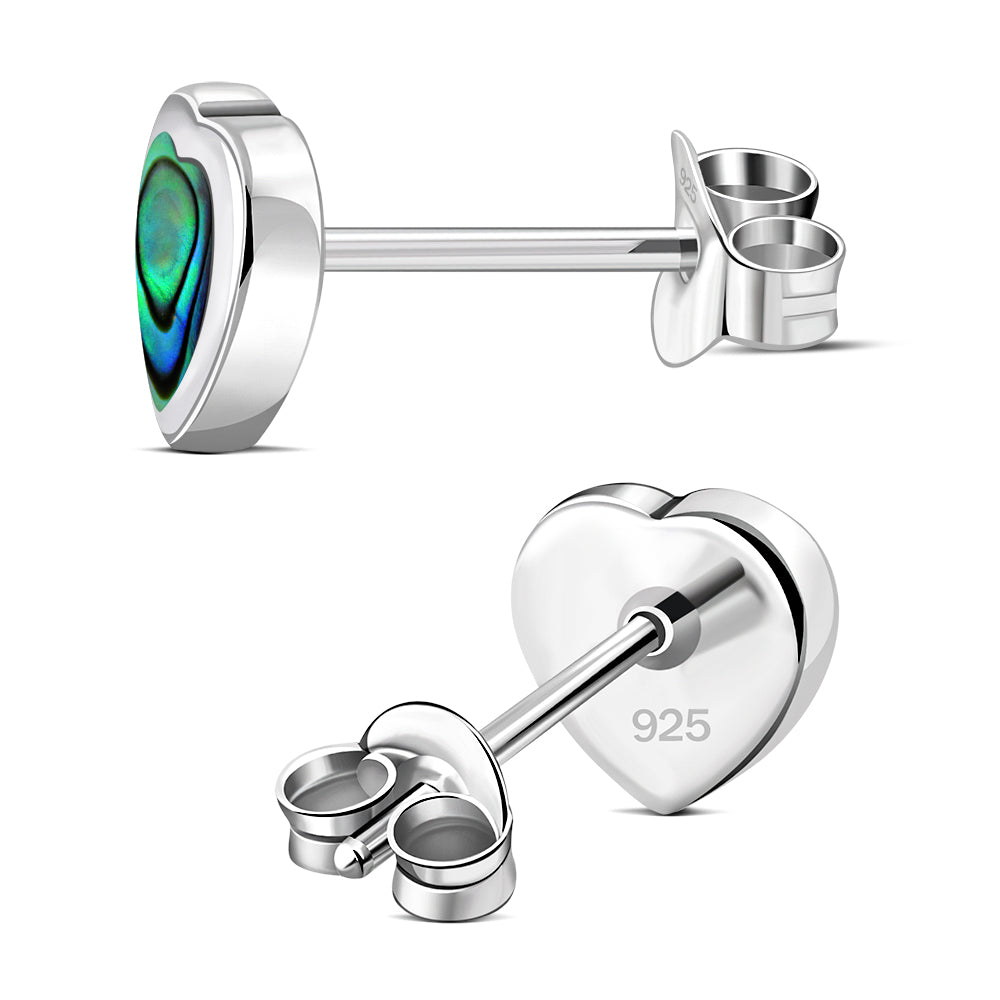 Abalone Shell Heart Silver Stud Earrings