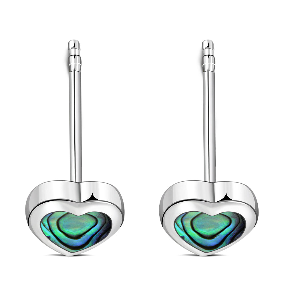 Abalone Shell Heart Silver Stud Earrings