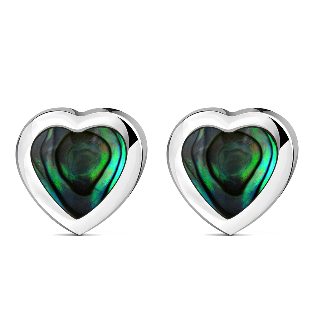Abalone Shell Heart Silver Stud Earrings