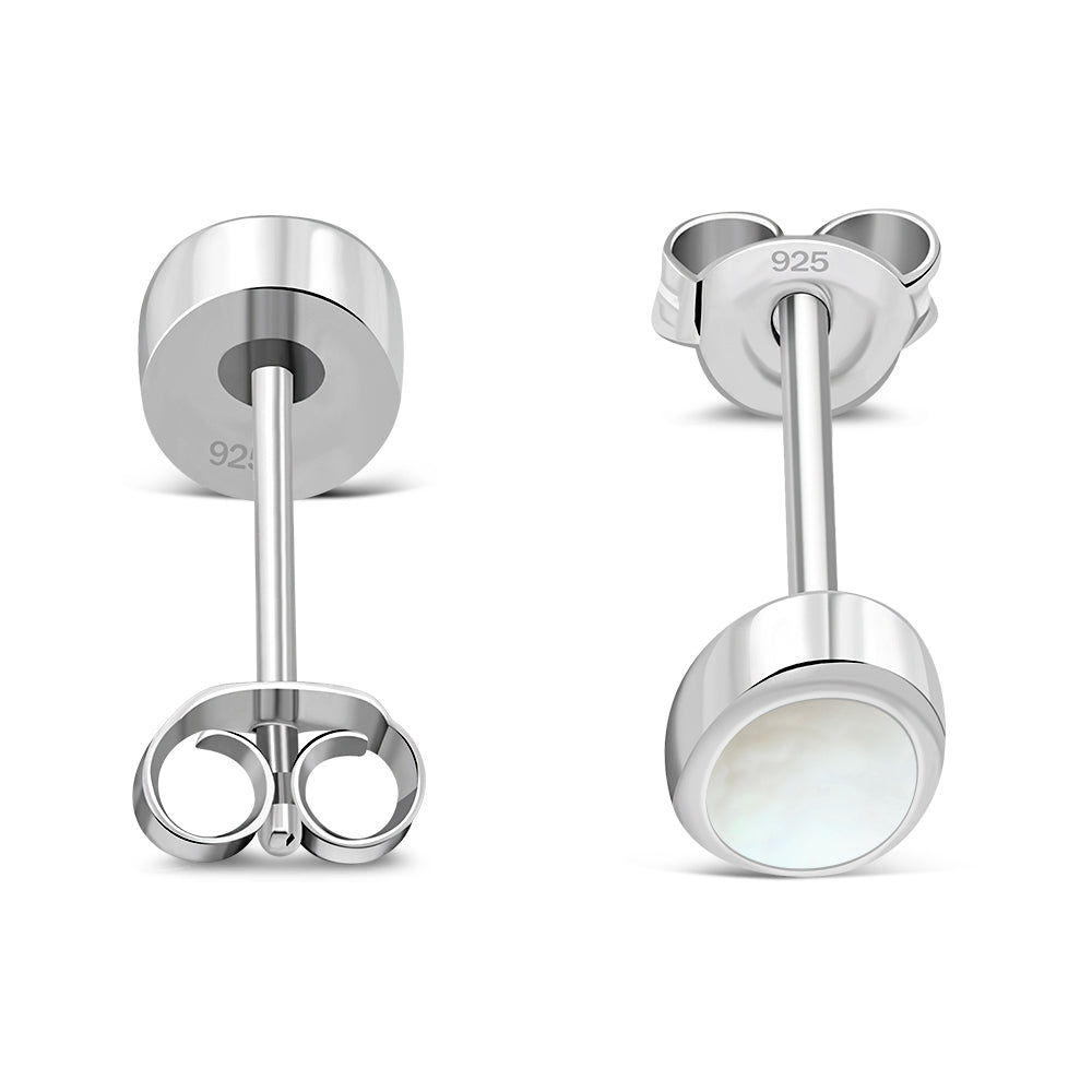 Mother of Pearl Oval Sterling Silver Stud Earrings