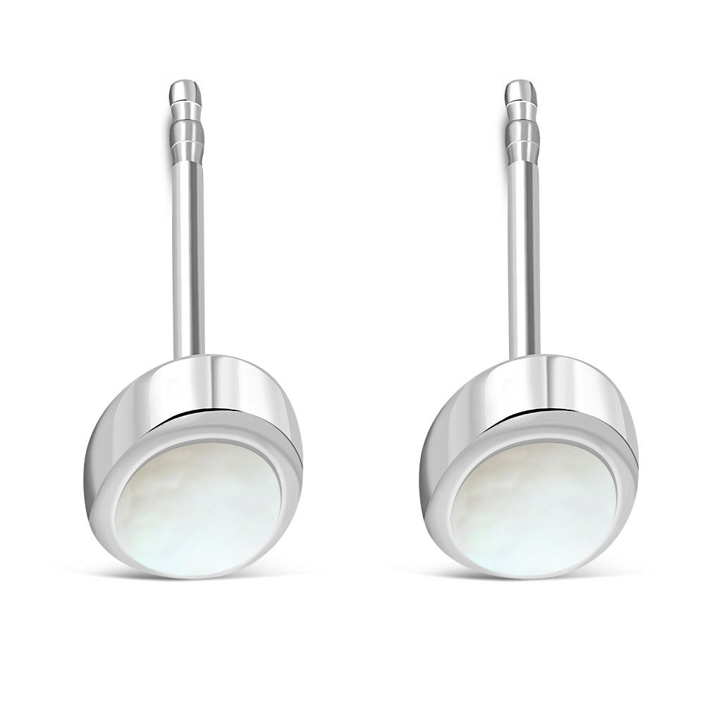 Mother of Pearl Oval Sterling Silver Stud Earrings