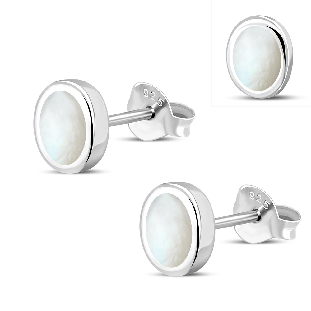 Mother of Pearl Oval Sterling Silver Stud Earrings