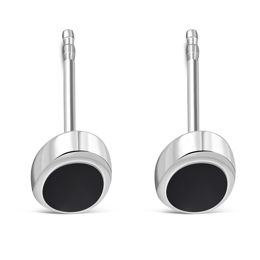 Black Onyx Oval Sterling Silver Stud Earrings