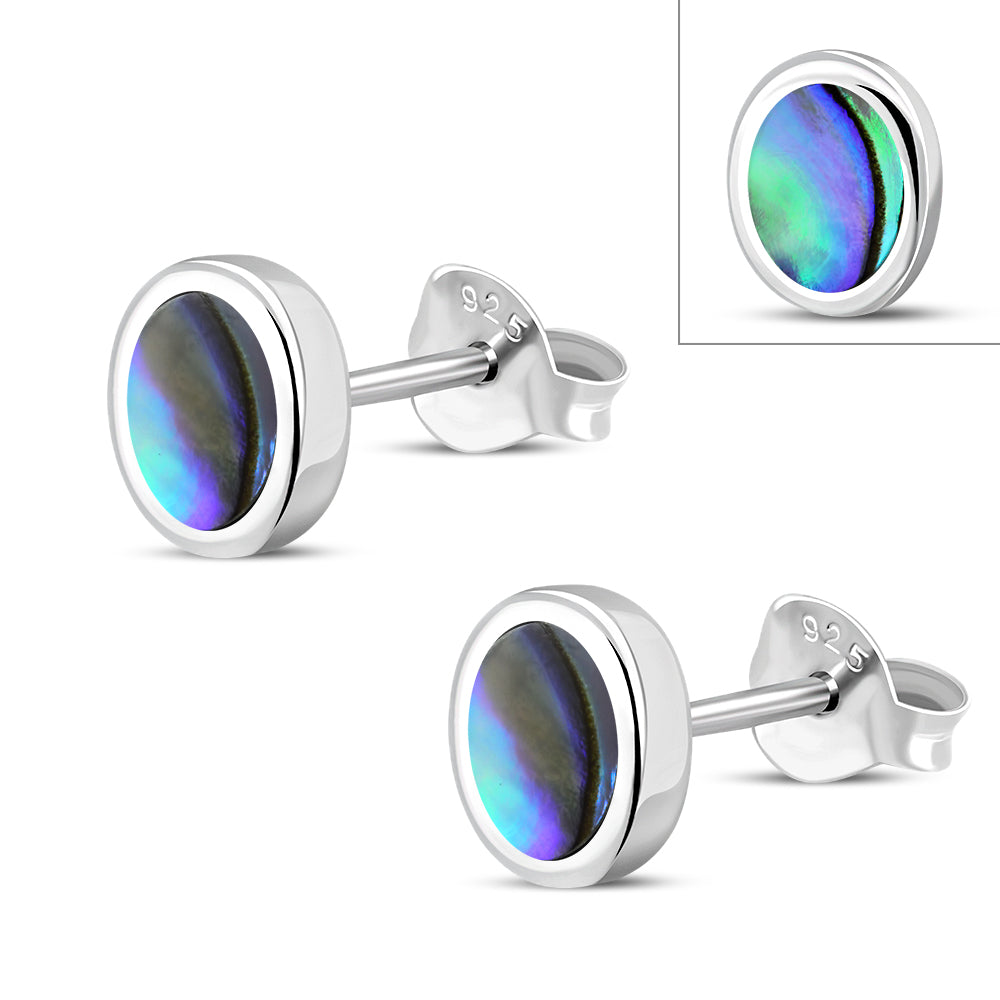 Abalone Shell Oval Sterling Silver Stud Earrings