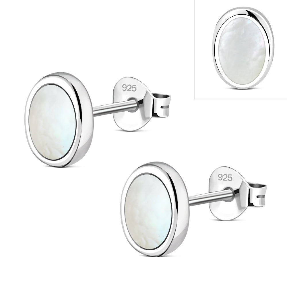 Mother of Pearl Oval Silver Stud Earrings