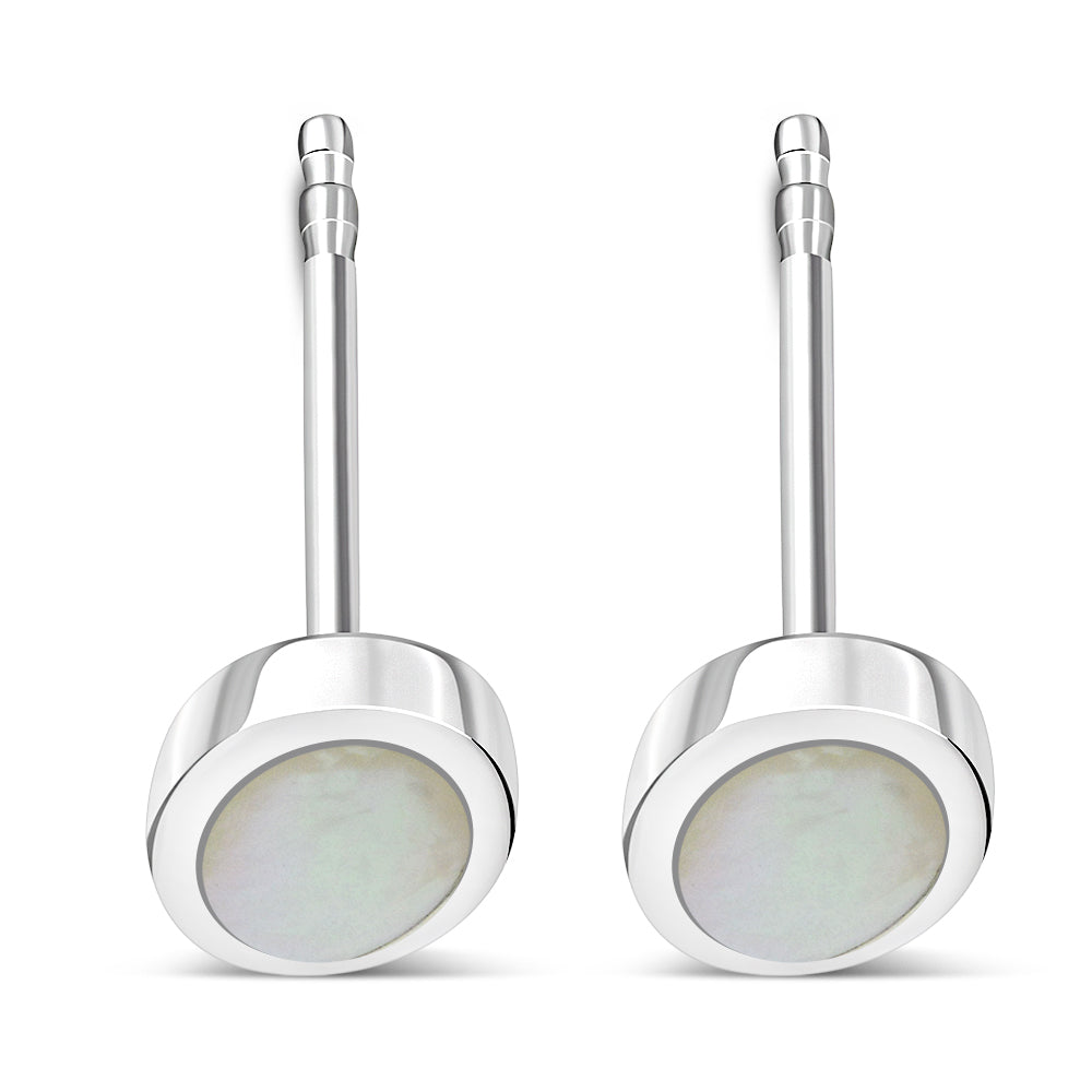 Mother of Pearl Oval Silver Stud Earrings