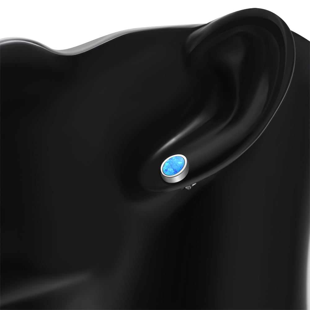 Synthetic Blue Opal Oval Sterling Silver Stud Earrings